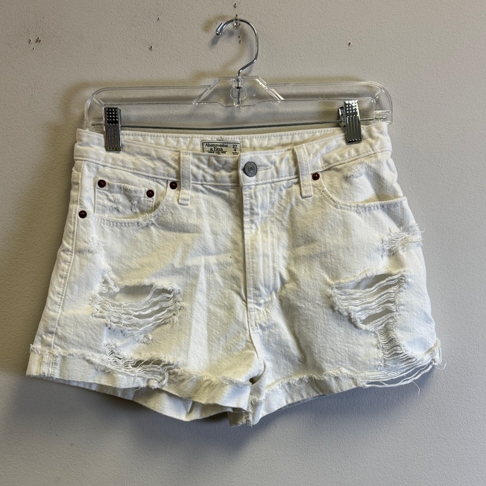 Abercrombie & Fitch Cream Distressed Jean Shorts